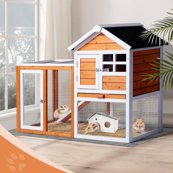 House Type With Running Ladder, Orange-red, Wooden Chicken Rabbit Cage