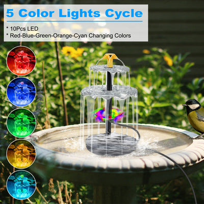 3Tier Solar Bird Bath Fountain With Colorful Light 3 Nozzles