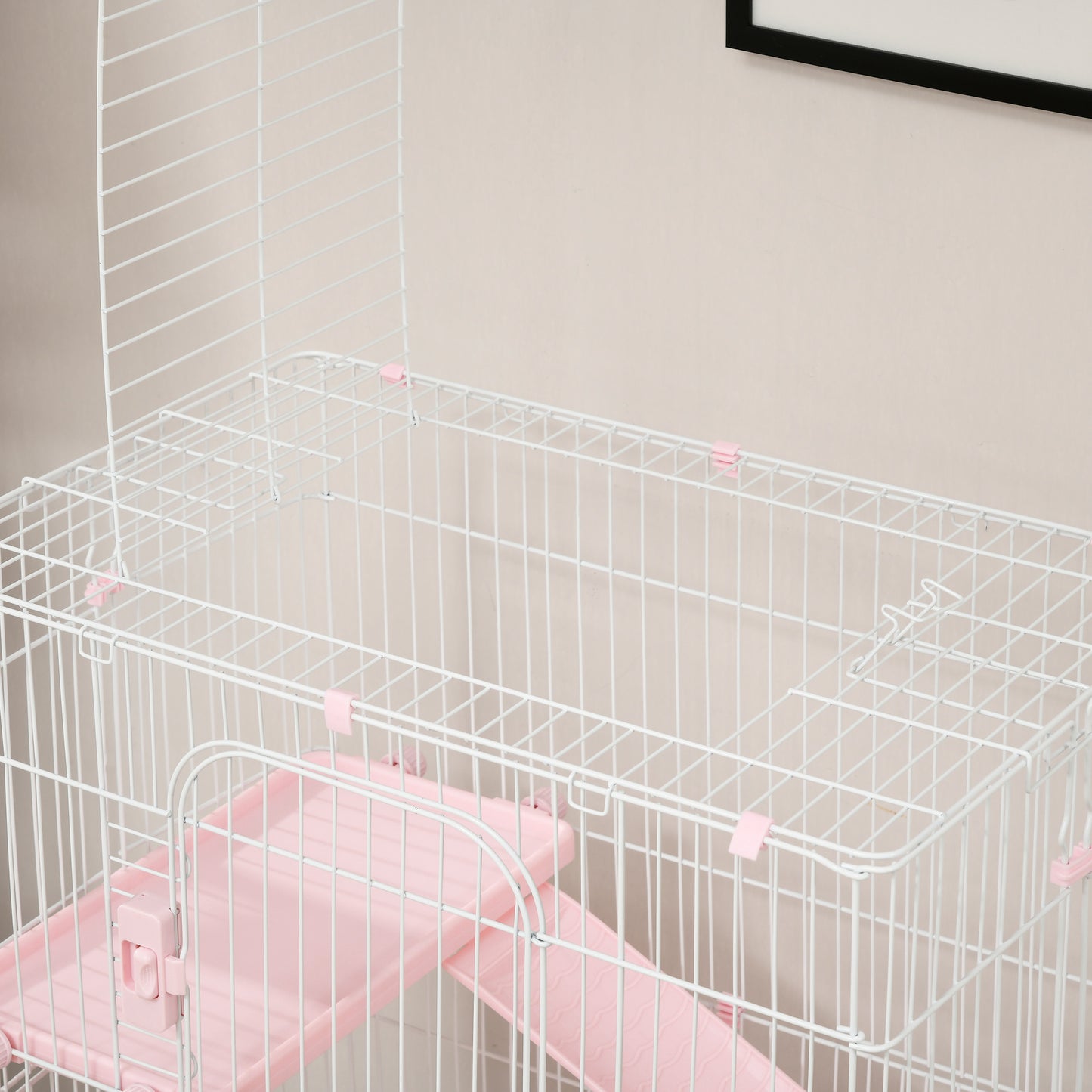 32"L 4-Level Small Animal Cage Rabbit Hutch with Wheels, Slide-out Tray for Bunny, Chinchillas, Ferret, Pink