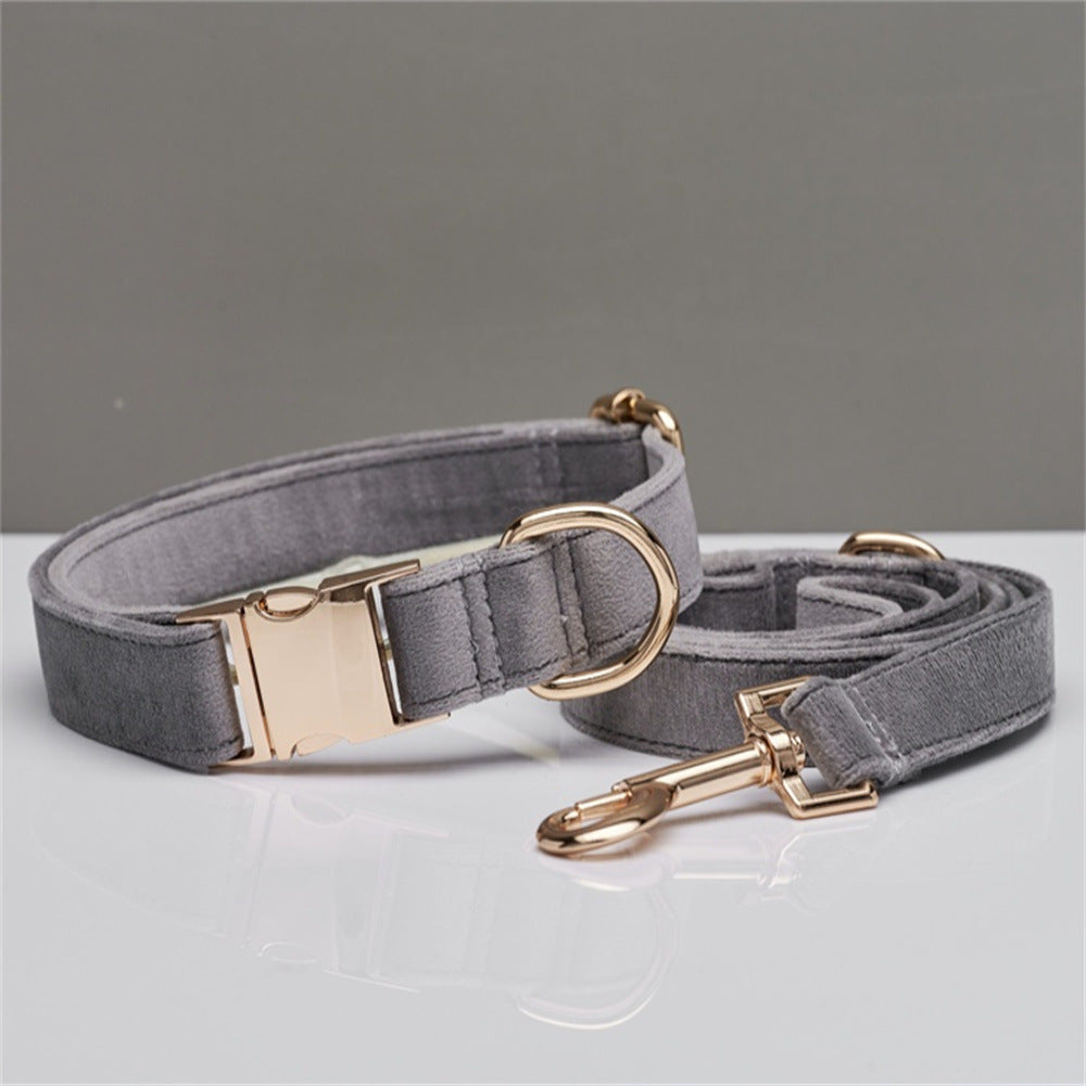 Multiple Colour Velvet Personalised Dog Collar Leash Set With Bow