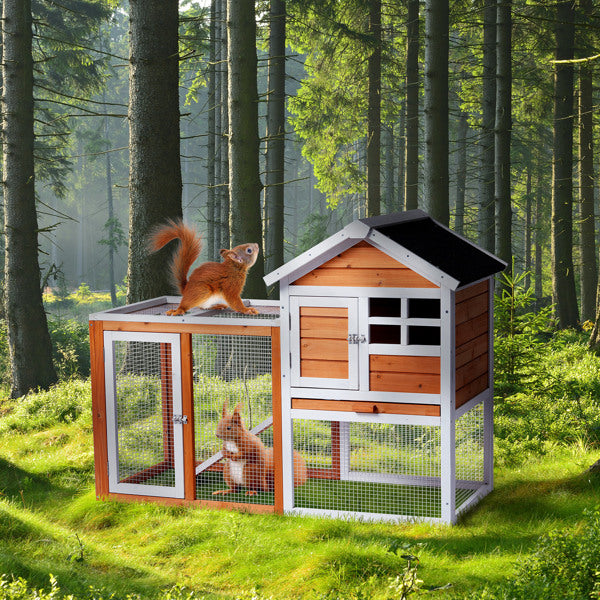 House Type With Running Ladder, Orange-red, Wooden Chicken Rabbit Cage