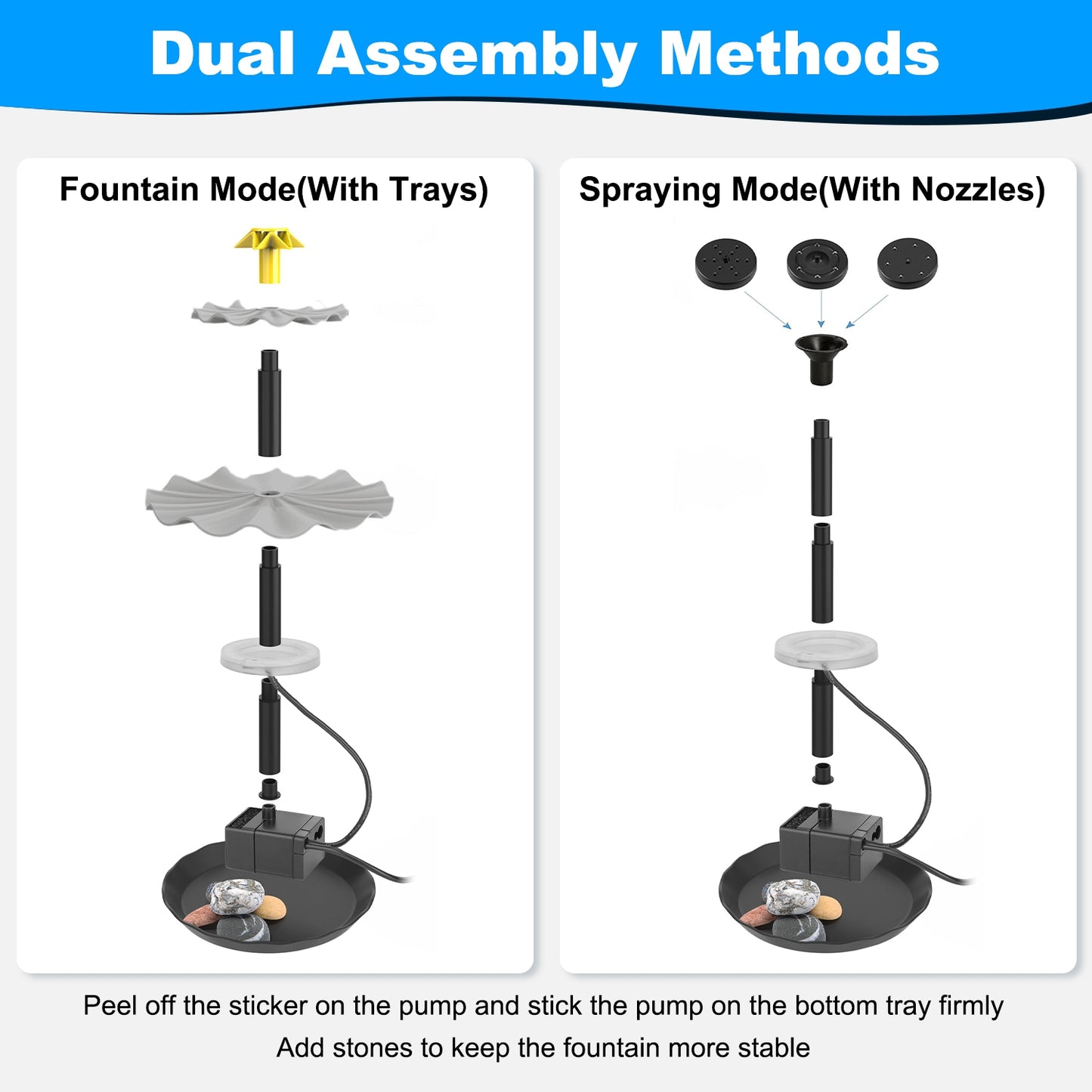 3Tier Solar Bird Bath Fountain With Colorful Light 3 Nozzles