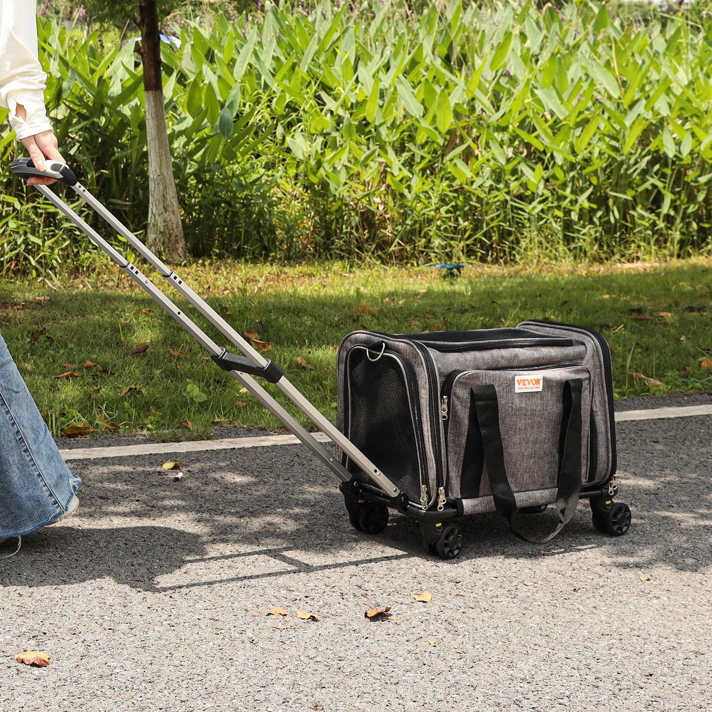 Airline Approved Rolling Pet Carrier With Telescopic Handle And Shoulder Strap