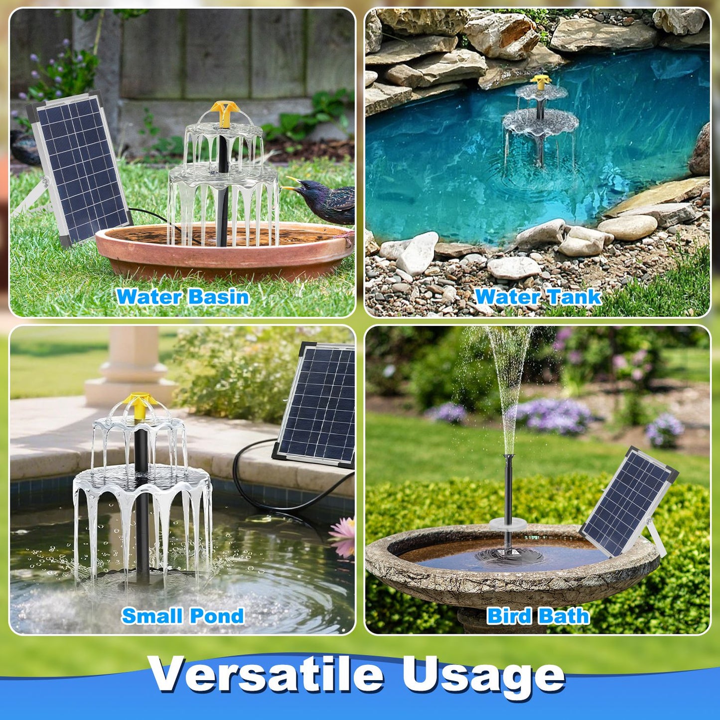 3Tier Solar Bird Bath Fountain With Colorful Light 3 Nozzles