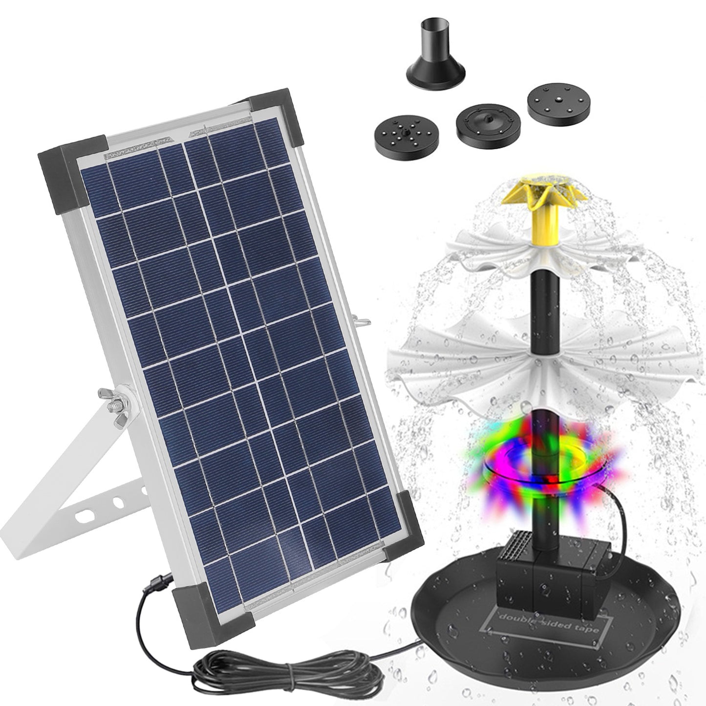 3Tier Solar Bird Bath Fountain With Colorful Light 3 Nozzles