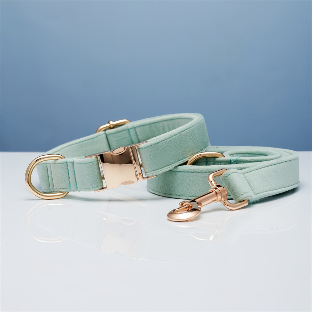 Multiple Colour Velvet Personalised Dog Collar Leash Set With Bow