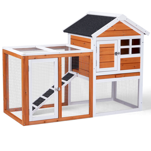 House Type With Running Ladder, Orange-red, Wooden Chicken Rabbit Cage
