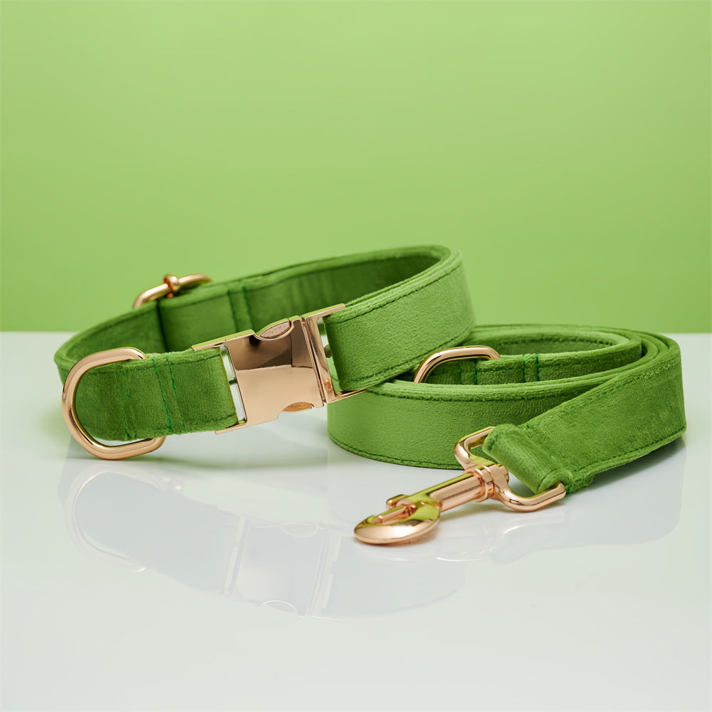 Multiple Colour Velvet Personalised Dog Collar Leash Set With Bow