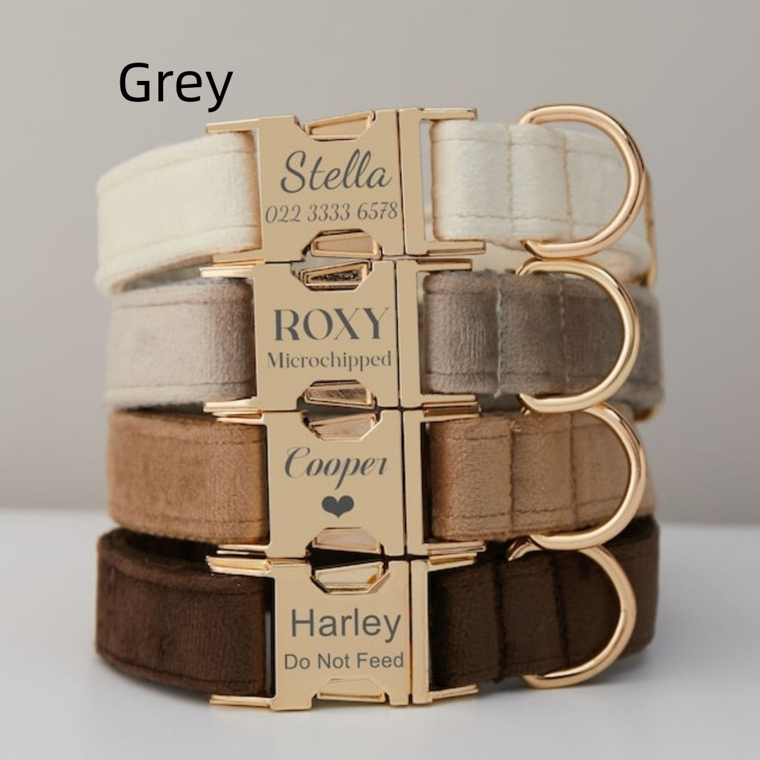 Multiple Colour Velvet Personalised Dog Collar Leash Set With Bow