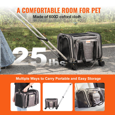 Airline Approved Rolling Pet Carrier With Telescopic Handle And Shoulder Strap