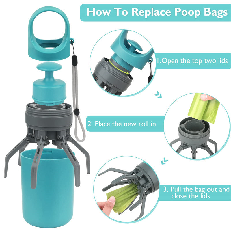 Portable Lightweight Dog Pooper Scooper With Built-in Poop Bag Dispenser Eight-claw Shovel