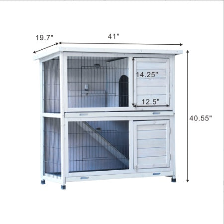 Rabbit Hutch Outdoor, 2-Story Rabbit Cage Indoor With Run, Bunny Cage With 2 Removable No-Leak Trays