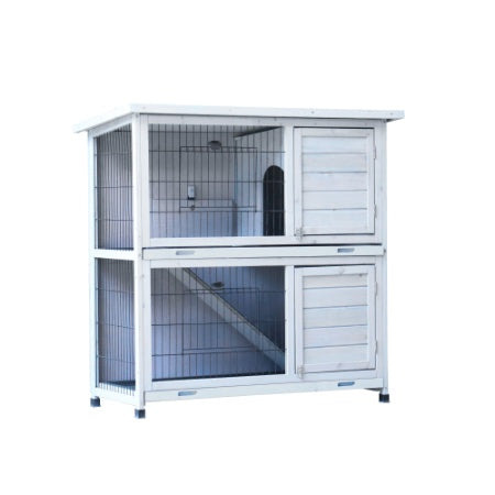 Rabbit Hutch Outdoor, 2-Story Rabbit Cage Indoor With Run, Bunny Cage With 2 Removable No-Leak Trays
