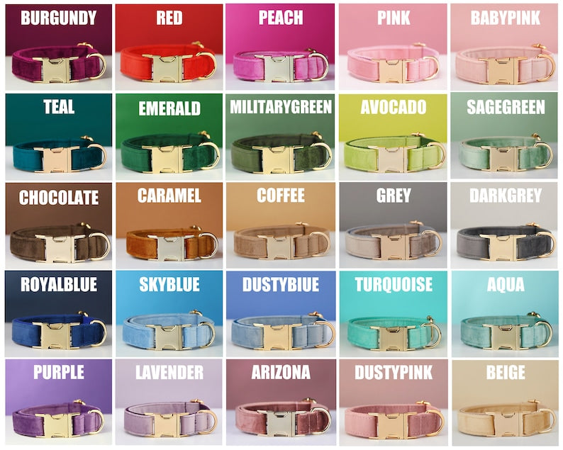 Multiple Colour Velvet Personalised Dog Collar Leash Set With Bow