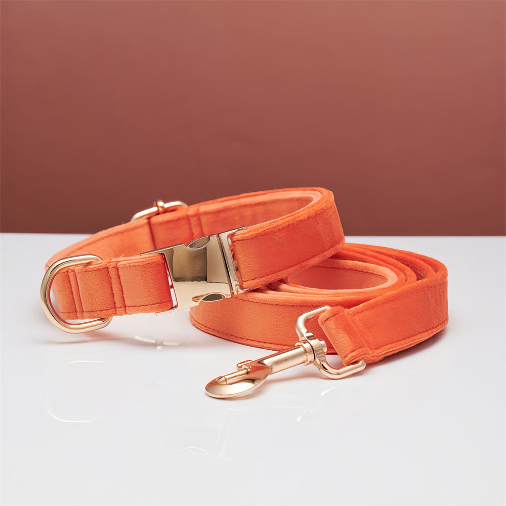 Multiple Colour Velvet Personalised Dog Collar Leash Set With Bow