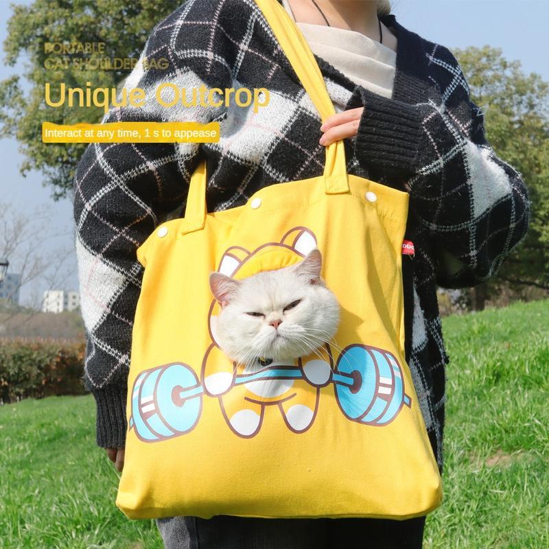 Pet Canvas Shoulder Bag, Cute Animal Shaped Cat Carrier Canvas Bag
